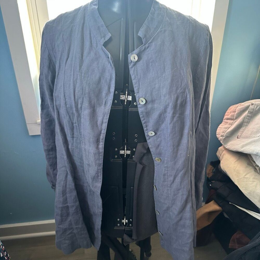 Bryn Walker lagenlook linen flowy artsy M button down top